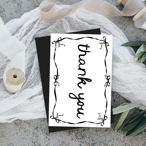 Quera 24 6 4 Inches Pcs Black Bow Thank You Cards Greeting Cards with Envelope for Baby Shower Invitations Bridal