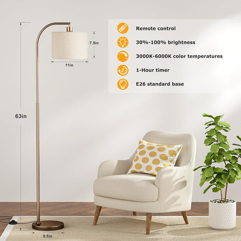Dimmable Bulb, Ambimall Arc Floor Lamp with Remote and Stepless Colors Temperature & Brightness Adjustable, Floor Lamps