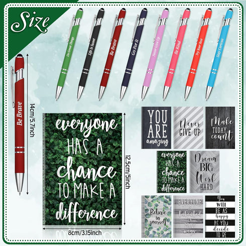 Funrous 32 Pcs Motivational Quote Pens Inspirational Notepads Mini Motivational Journal with Ballpoint Pen Small Notebooks Gift Set for Student Men Women, School Office Home Travel Gift (Classic)