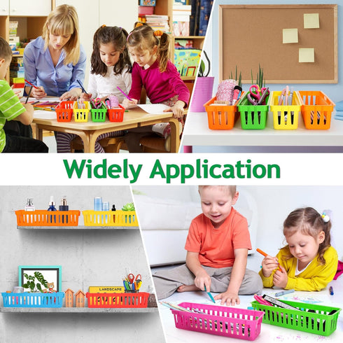 Pencil Basket Tray, 24 Pack Plastic Classroom Pencil Organizer, Colorful Crayon Basket for Classroom Home Office Storage