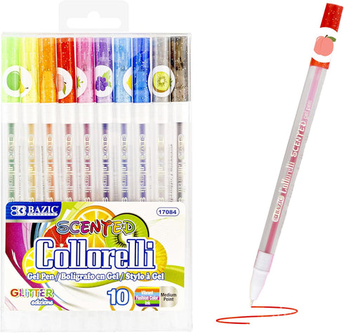 BAZIC Collorelli Scented Glitter Color Gel Pen, Acid Free Smooth Writing for Art and Christmas Gift (10/Pack)