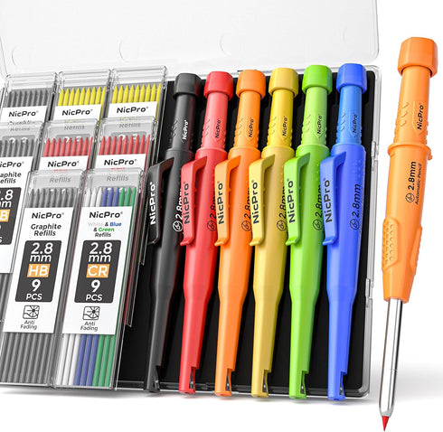 Nicpro 6 Pack CP3000 Carpenter Pencils with Sharpener, Mechanical Pencil Set with