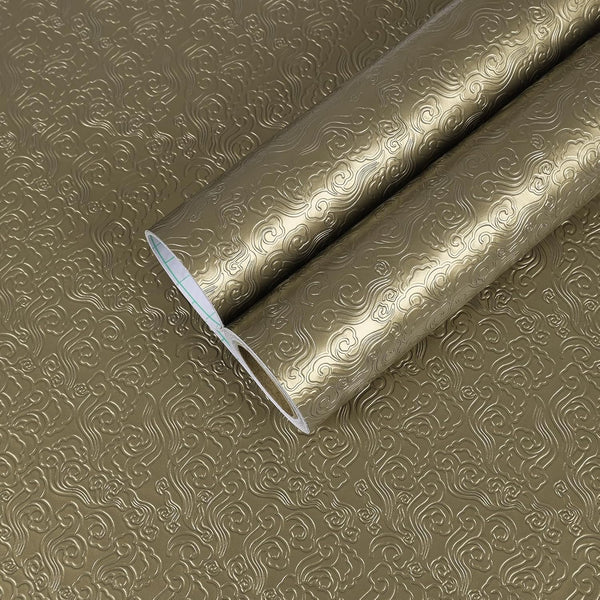 CHIHUT Metallic Bronze Peel and Stick Wallpaper Antique Gold Embossed Cloud Pattern