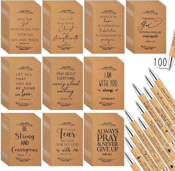 Fuutreo 200 Pcs Christian Gift Bible Verse Prayer Journals with Pens, Mini Scripture Pocket Notepad