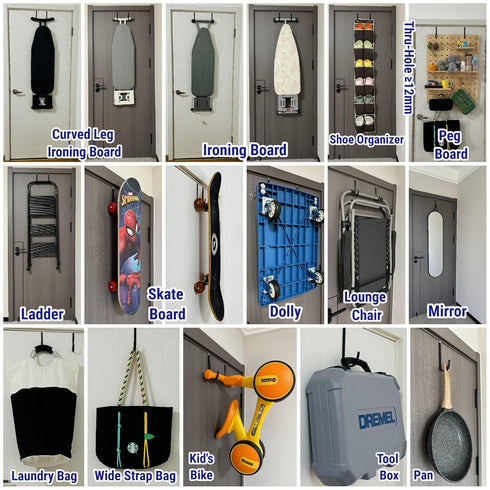 Over The Door Hooks 5.5" 4Pcs for 1 3/8" Door, Black Plastic Coating Wreath Door Hanger Hook for Hanging