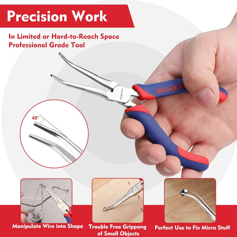 WORKPRO 2-Piece 6" Mini Needle Nose Pliers Set, Long Nose and Bent Nose Pliers with Comfort Grip Handles