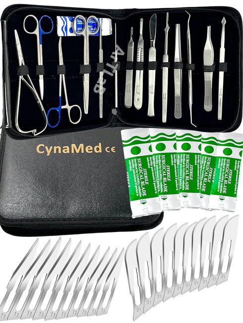 New Premium Stainless Steel Biology Lab Dissection Kit Set, Scalpel Knife Handle, Blades, Forceps, Scissors