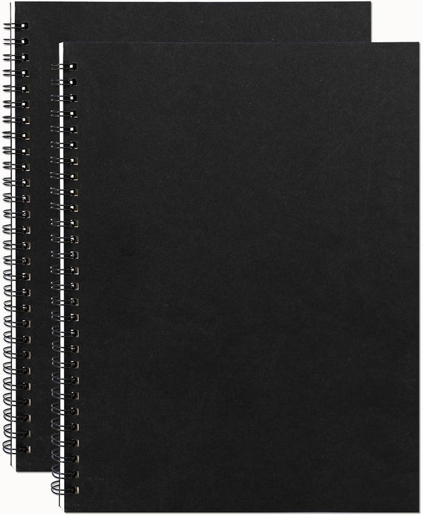 DSTELIN Blank Spiral Notebook: 10 x 7.5 inch, 2-Pack, 50 Pages, Soft Cover Sketch Book (Black)