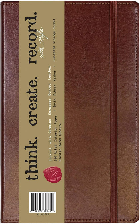C.R. Gibson MJ5-4792 Brown Bonded Leather Notebook, 240 Ruled Pages, 5" W x 8.25" H