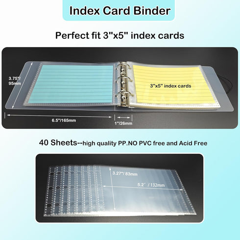 BYSLBTY 3x5 40 Holder1 Index Card Binder with Card Sleeves, Index Card Organizer for Flash Cards, Recipe Cards and Note