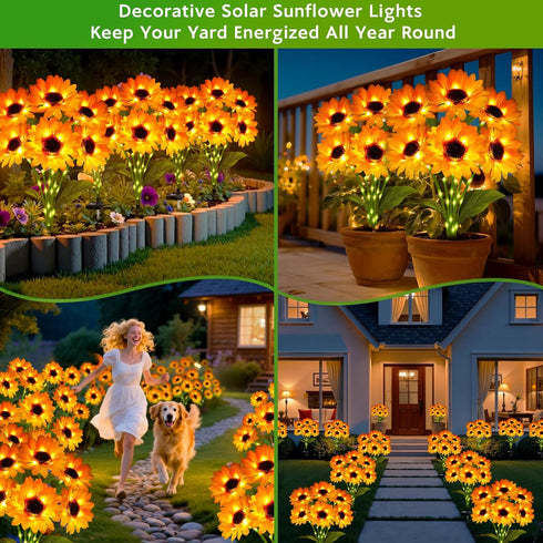 18 (3 Pack) Solar Sunflower Lights Outdoor Garden Decor, Solar Flowers Lights with Sunflowers, Waterproof Fall Decor