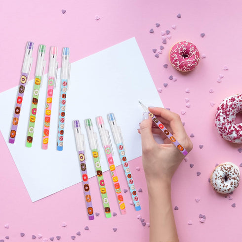 Kolewo4ever 48pcs HB Donuts Themed Translucent Pencil Fun Multipoint Pencils for Classroom Rewards, 4 Styles