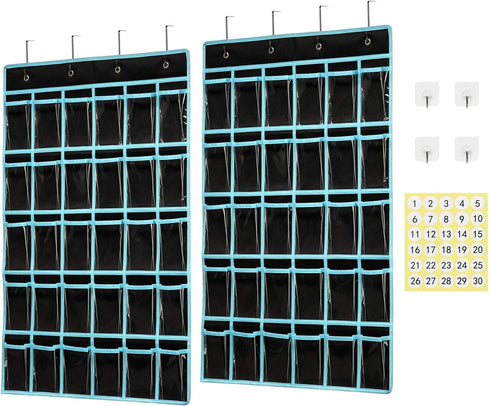 KEEPJOY Classroom Pocket Chart Organizer, Cell Phones & Calculator Holder with 30 Clear Pockets (2 Pack, Black)