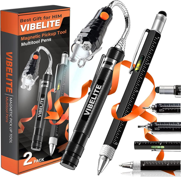 Magnetic Pickup Tool and 6 in 1 Multitool Pen with Touch Screen Stylus, Screwdrivers, Ballpoint Pen, 2 Pack