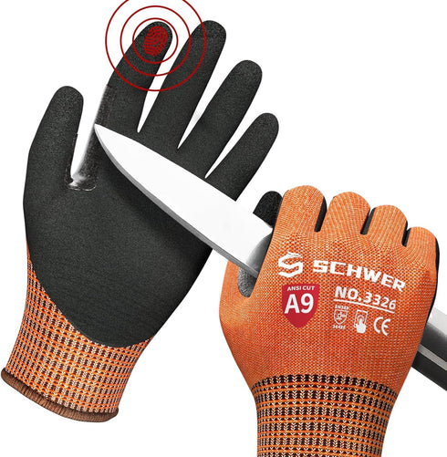 Schwer ProGuard Cut Resistant Work Gloves PR3326, ANSI A9 Cut Gloves with Reinforced Thumb (L)
