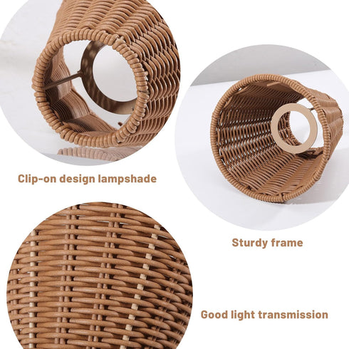 2 Pcs Clip-On Chandelier Lamp Shades Cone Imitation Rattan Lamp Shades Replacement Clip on Lamp Shade for Floor Lamp