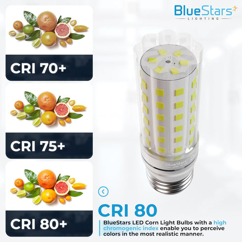 4 Pack BlueStars 10W (100 Watt Equivalent) LED Tubular Corn Light Bulbs, 1100 Lumens, 6000K Cool White, E26/E27