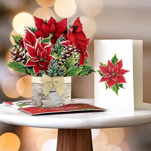 Set, 6 inch 3D Pack 5 Freshcut Paper Pop Up Christmas Cards Boxed Holiday Collection, Mini Sized Paper Flower Bouquet