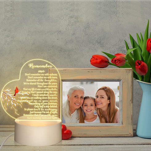 Coume Memorial Gift Night Light Clear Crystal Acrylic Heart Sympathy Gifts Sign LED Light Remembrance Bereavement Decor
