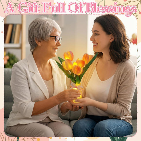 8 VIHOSE Tulip Flower Lamp Tulip Night Light with USB Rechargeable Lighting Modes Nightstand Lamp with Vase Birthday