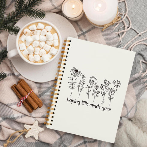 Helping Little Minds Grow Notebook, Inspirational Teacher Gifts, Hardcover Spiral Journal for Office School, 5.5x8.3