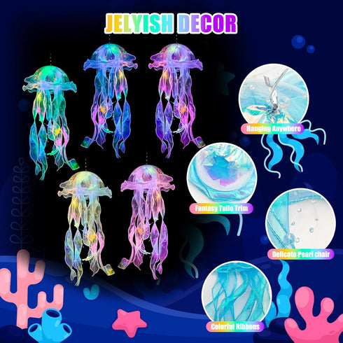 10 Jellyfish Decor - Pcs Light Up Jellyfish Lanterns, Hanging Jelly Fish Decorations for Mermaid Birthday Decorations