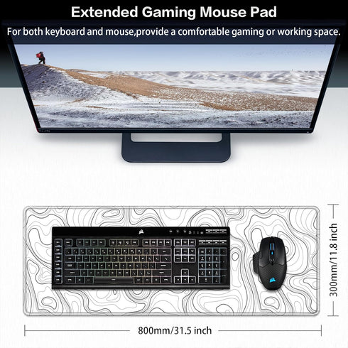 Gaming Mouse Pad, Canjoy Topographic Contour Mouse Pad 31.5x11.8inch Large Extended Computer Mouse Mat Keyboard Full Desk Mousepad for Gaming, Office, Home by Canjoy