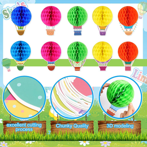 TaoBary 84 Pcs 3D Hot Air Balloon Honeycomb Bulletin Board Set, Cutouts for School Decoration (Cool Balloon)