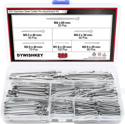 DYWISHKEY 360PCS 304 Stainless Steel Cotter Pin Assortment Kit