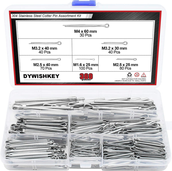 DYWISHKEY 360PCS 304 Stainless Steel Cotter Pin Assortment Kit