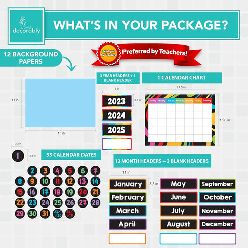 Decorably 154 Pcs Classroom Calendar Set Bulletin Board with Background Papers - School Calendar for Classroom Bulletin