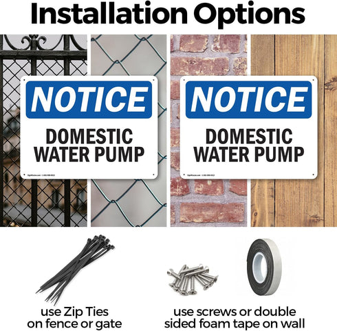 (2 Pack) OSHA Notice Sign for Domestic Water Pump, 10" x 7", Rust-Free Aluminum Metal for Workplace, Made in USA