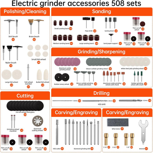508-Piece Kit,1/8" Rotary Tool Accessory Multi-Purpose Rotary Tool Bits with Organizer