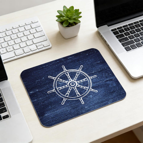 Trenstise 9.5x7.9 Inch Navy Blue Nautical Beach Mouse Pad for Desk, Vintage Coastal Boat Rudder Ocean Mousepads