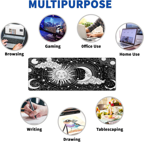 Magic Astrology Extended Big Mouse Pad, 31.5x11.8 Inch Gaming Desk Pad, Black Mousepad with Non-Slip Base
