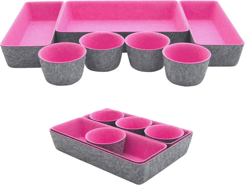 Pack of 7 Pink Desktop Storage Drawers - Makeup Organizer and Office Drawer Organizer Tray for Home Desk
