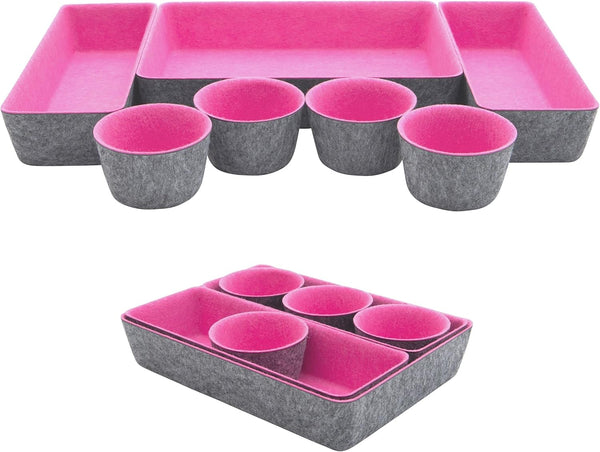 Pack of 7 Pink Desktop Storage Drawers - Makeup Organizer and Office Drawer Organizer Tray for Home Desk