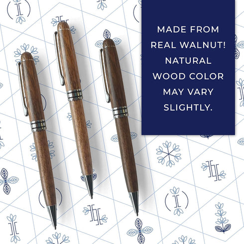 Premium Walnut Wood Ballpoint Pens with Silver Accents in Gift Box, 2 Pack Executive Office Supplies