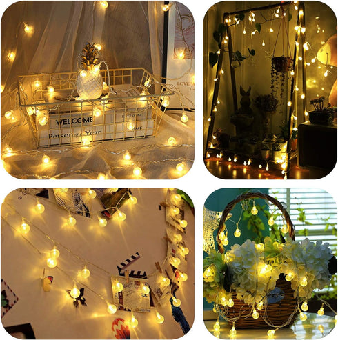 16FT 30 8 Battery Operated Globe String Lights Waterproof LED Modes Outdoor String Lights Crystal Ball String Light
