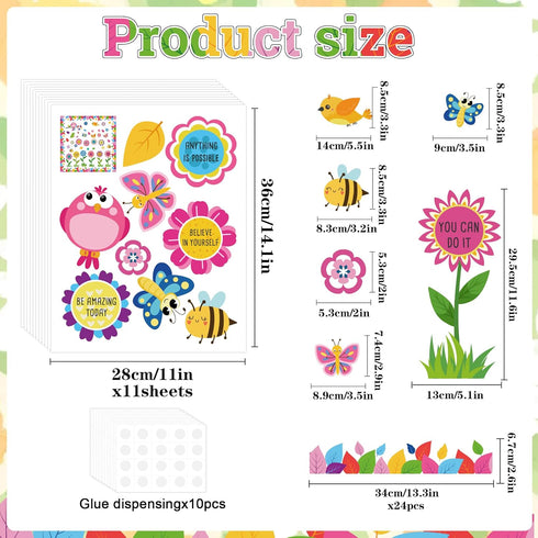Bulletin Board Decorations Spring Flower Butterfly Affirmation Cutouts Hello Spring Bulletin Board Borders Set for Classroom School Office Decor Teacher Supplies Kid Students Art Crafts