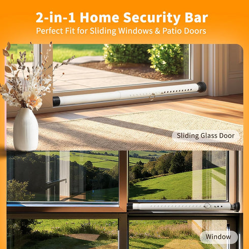 Feblomst 18-51 2 Sliding Door Security Bar, in Adjustable Heavy Duty Patio Lock Bar with Rubber Tips, Window Security