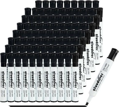 cloudriver Low Odor Dry Erase Markers, 86 Count, Chisel Tip, Black Whiteboard Markers for Office and School