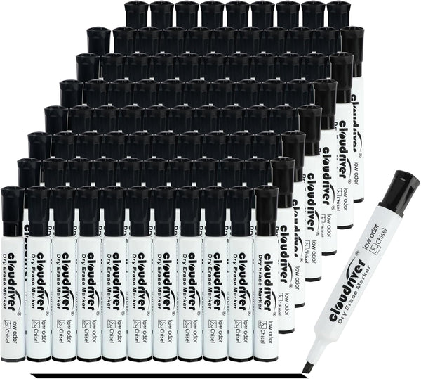 cloudriver Low Odor Dry Erase Markers, 86 Count, Chisel Tip, Black Whiteboard Markers for Office and School