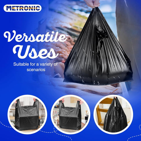 500 Count 11.5 6.5 21 Packaging, METRONIC Black Plastic T-shirt Bags with Handle, x x Plastic Carry Bags for Retail