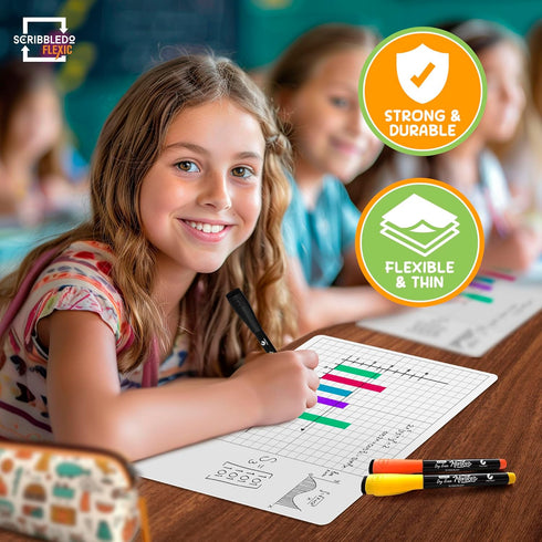 SCRIBBLEDO XY Graph Dry Erase Sheets | 11”x14” Math Practice Whiteboard Sheets, Pack of 10 for Classroom Supplies