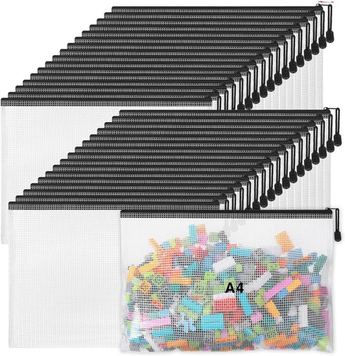 Jetec 32 Pcs Mesh Zipper Bags, Waterproof Toy Storage Bags, Reusable Organizer Pouch (Black, 13 x 9.5 Inch)