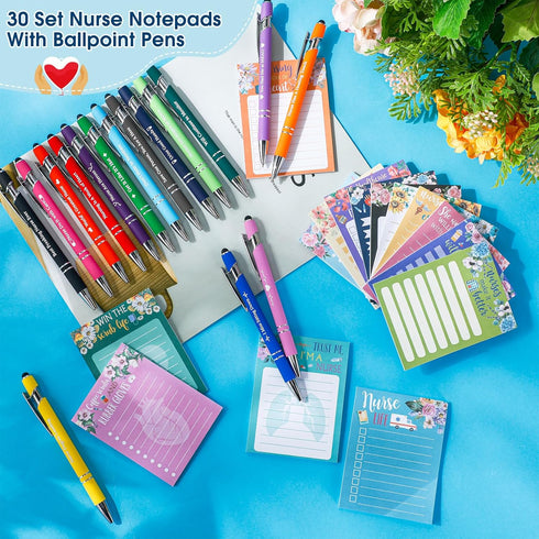 Jetec 32 Pcs Nurse Sticky Notepads with Pens, Teacher Appreciation Gifts Set, Cute Memo Pads for Teacher