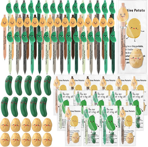 Sayglossy 60 Sets Employee Appreciation Gifts Bulk Positive Pickle Potato Pens with Animal