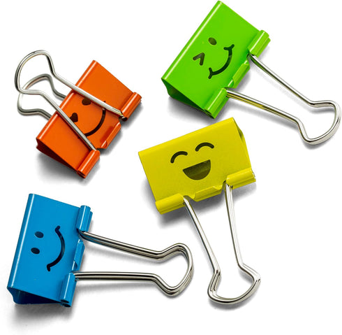 Officemate Smiling Face Binder Clips, Medium, Ass't Colors, 36 Pcs, Paper Clamps for Office, Teacher Gifts, School and