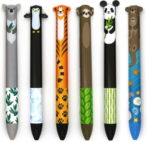 Twice as Nice 2 Color Click Pens - Cute Creatures, Set of 6